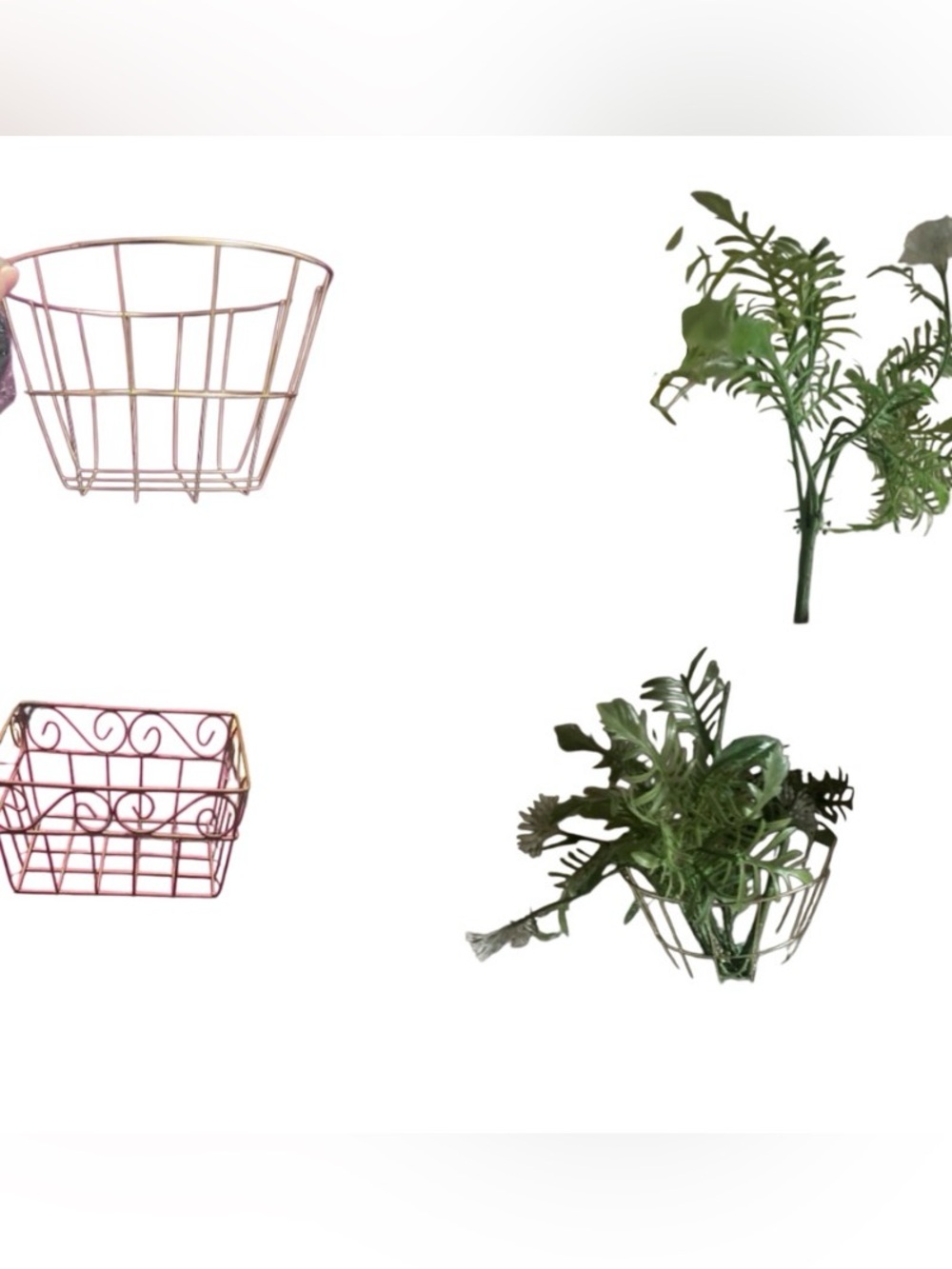 Gold Wire Storage Basket, Metal Gold Storage Basket and Greenery Brand New